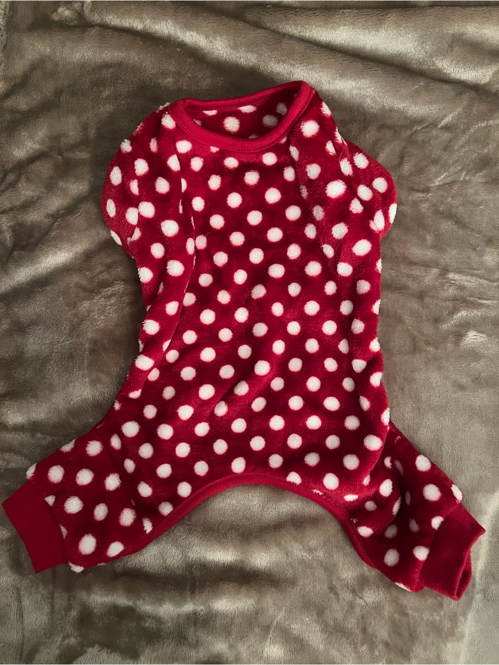 S Red Polka Dot Fleece Dog Pajamas